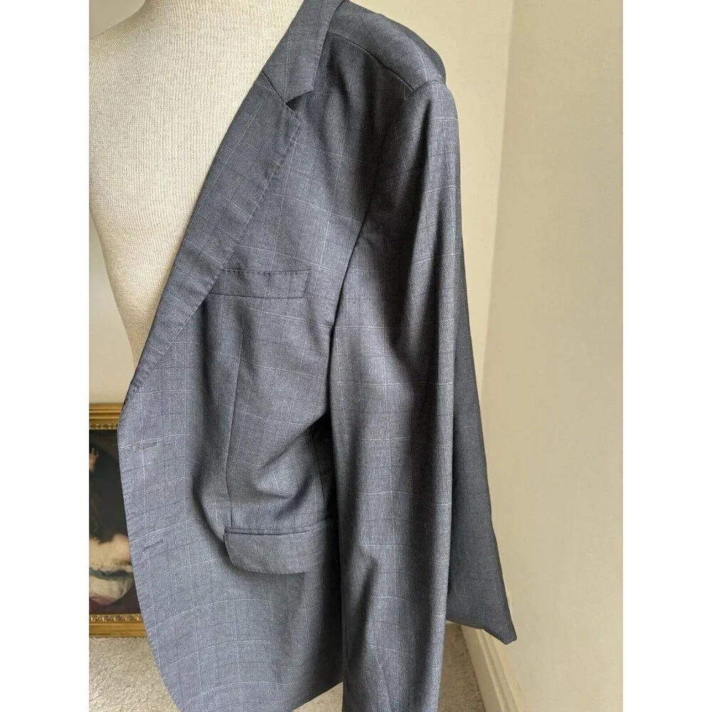 Hugo Boss Mens Blazer Wool Sport Coat US Sz 38R Redo Super 110‎ Grey Plaid